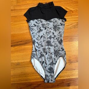 Mirella Black and Gray Floral Woman Dance Leotard